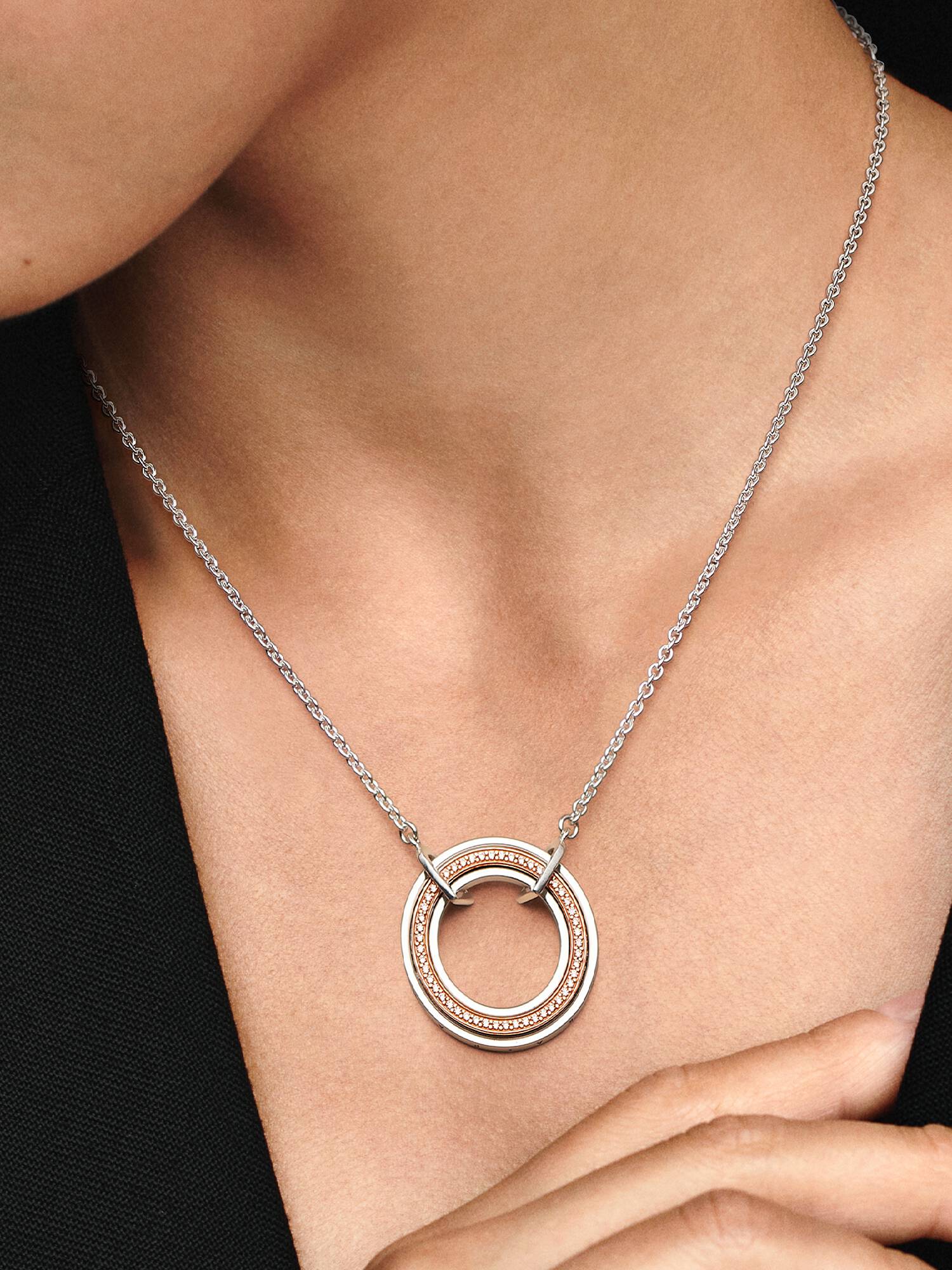 FINAL SALE - Pandora Signature Two tone Logo & Pavé Necklace