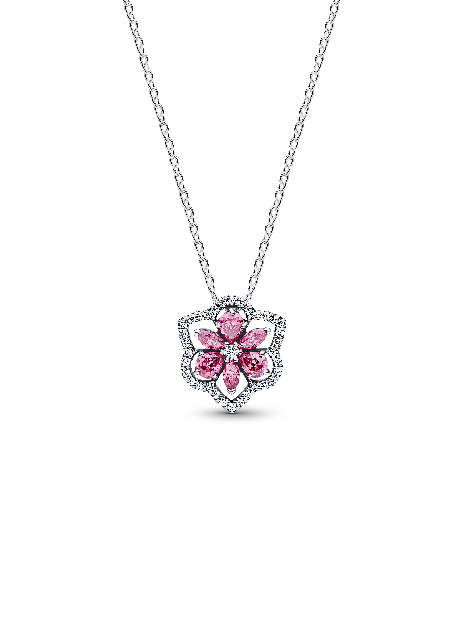 Herbarium Sparkling Pink Flower Pendant Necklace