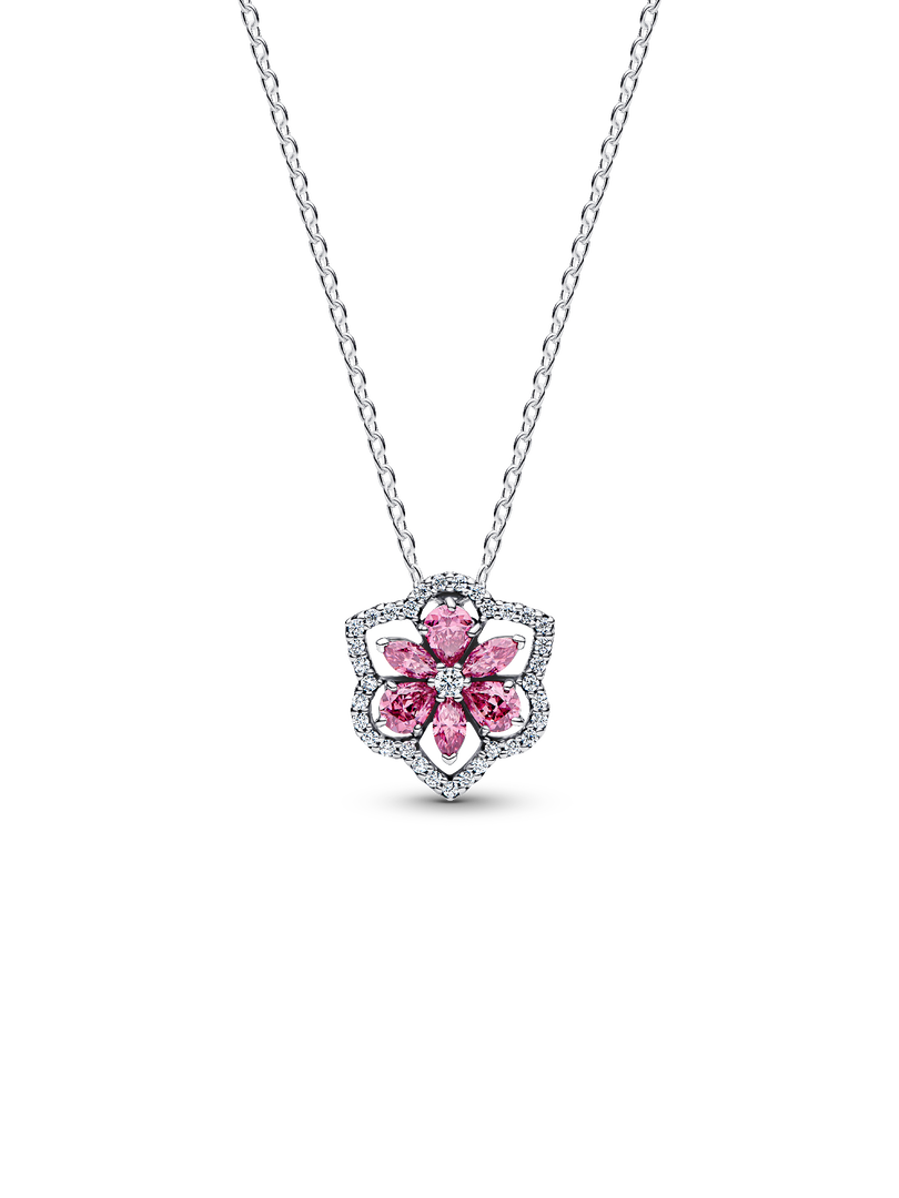 Herbarium Sparkling Pink Flower Pendant Necklace
