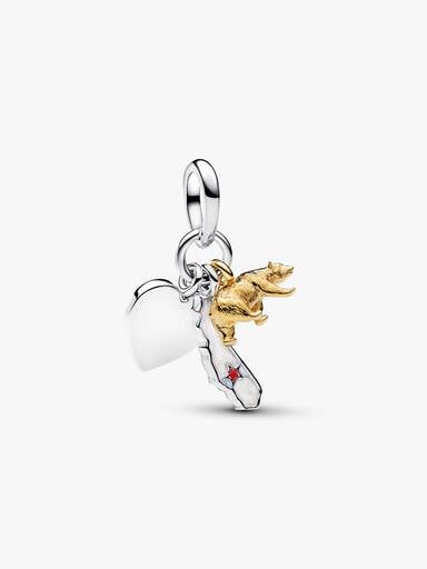 California Symbols & Engravable Heart Tag Triple Dangle Charm