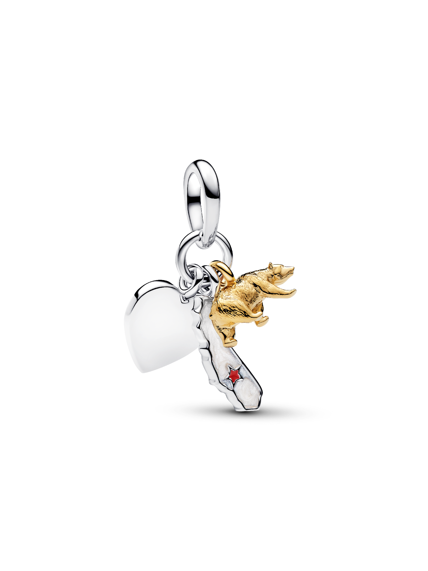 California Symbols & Engravable Heart Tag Triple Dangle Charm