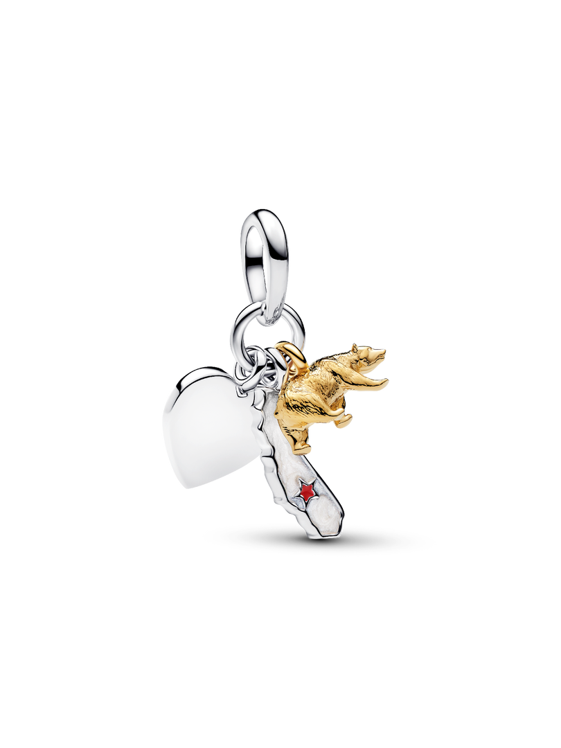 California Symbols & Engravable Heart Tag Triple Dangle Charm