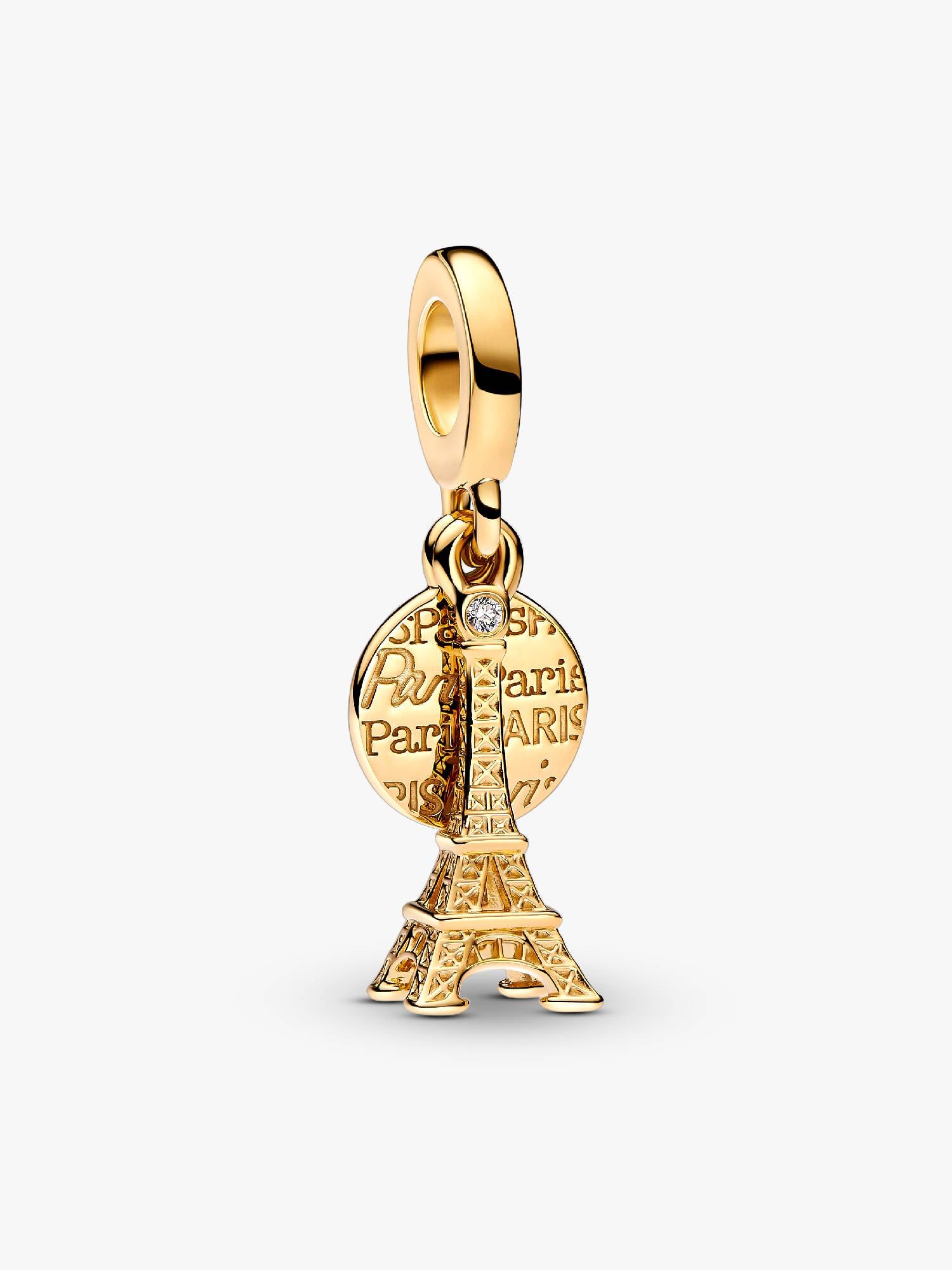 Paris Eiffel Tower Lab-Grown Diamond Engravable Double Dangle Charm