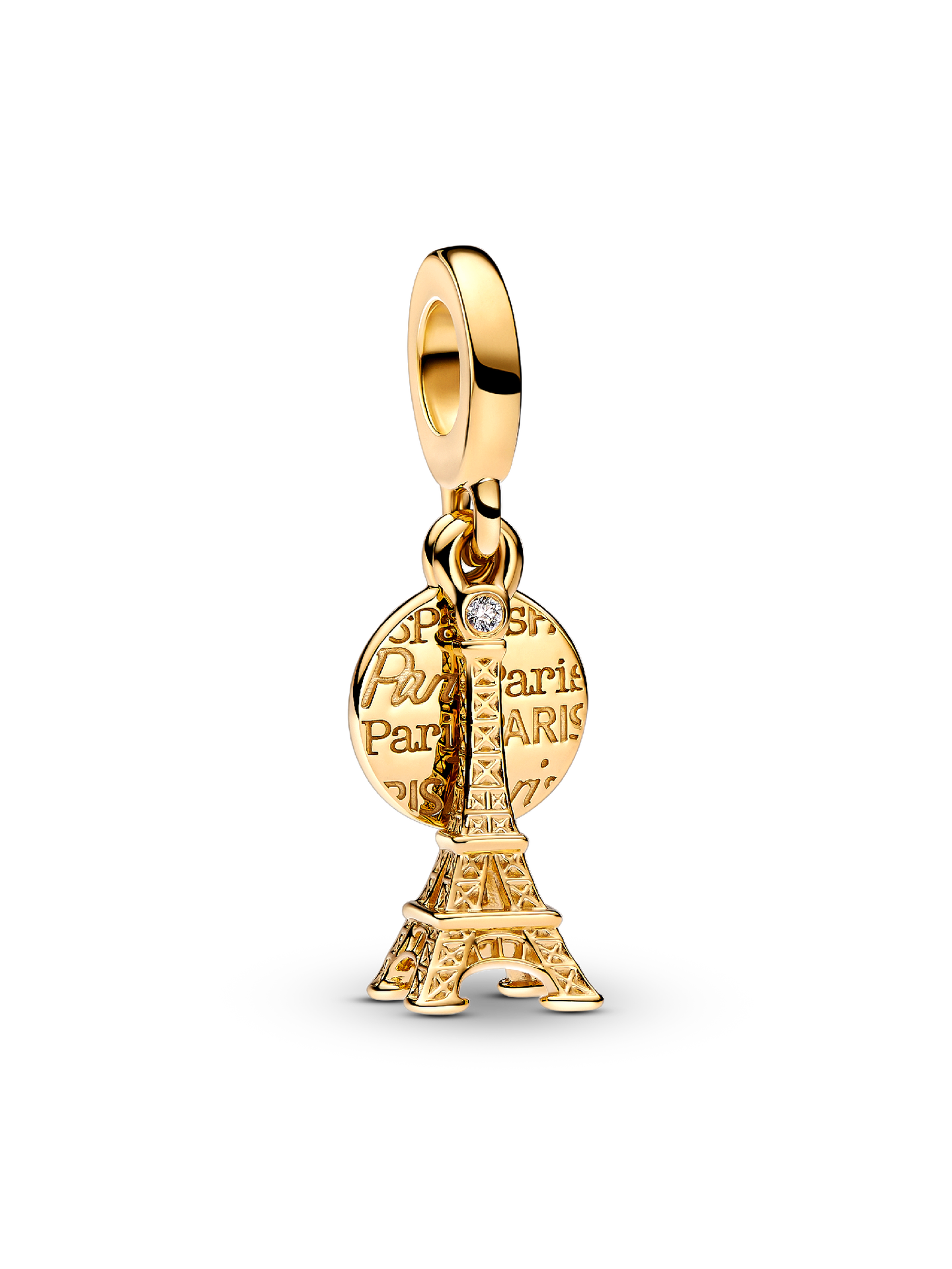 Женский шарм Pandora Paris Eiffel Tower Lab-Grown Diamond Engravable Double Dangle Charm, цвет: Позолоченный — фото 1