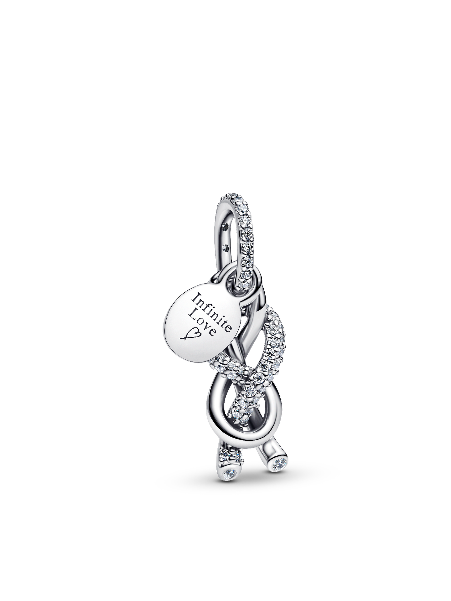 Женский шарм Pandora Pavé Infinity Knot Dangle Charm, цвет: Серебро — фото 1