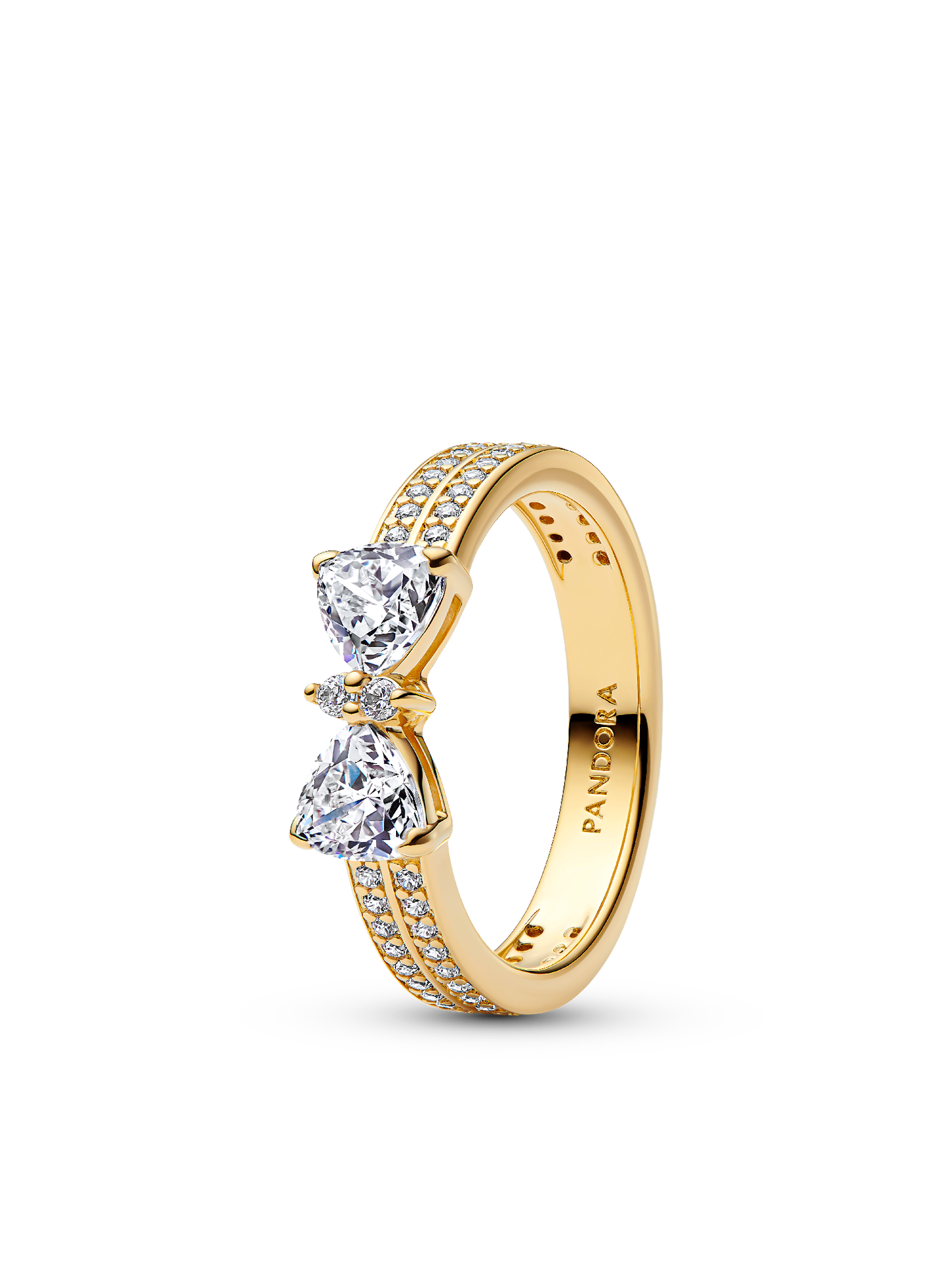 Женское кольцо Pandora Sparkling Bow Double-row, Gold plated, цвет: Позолоченный — фото 1