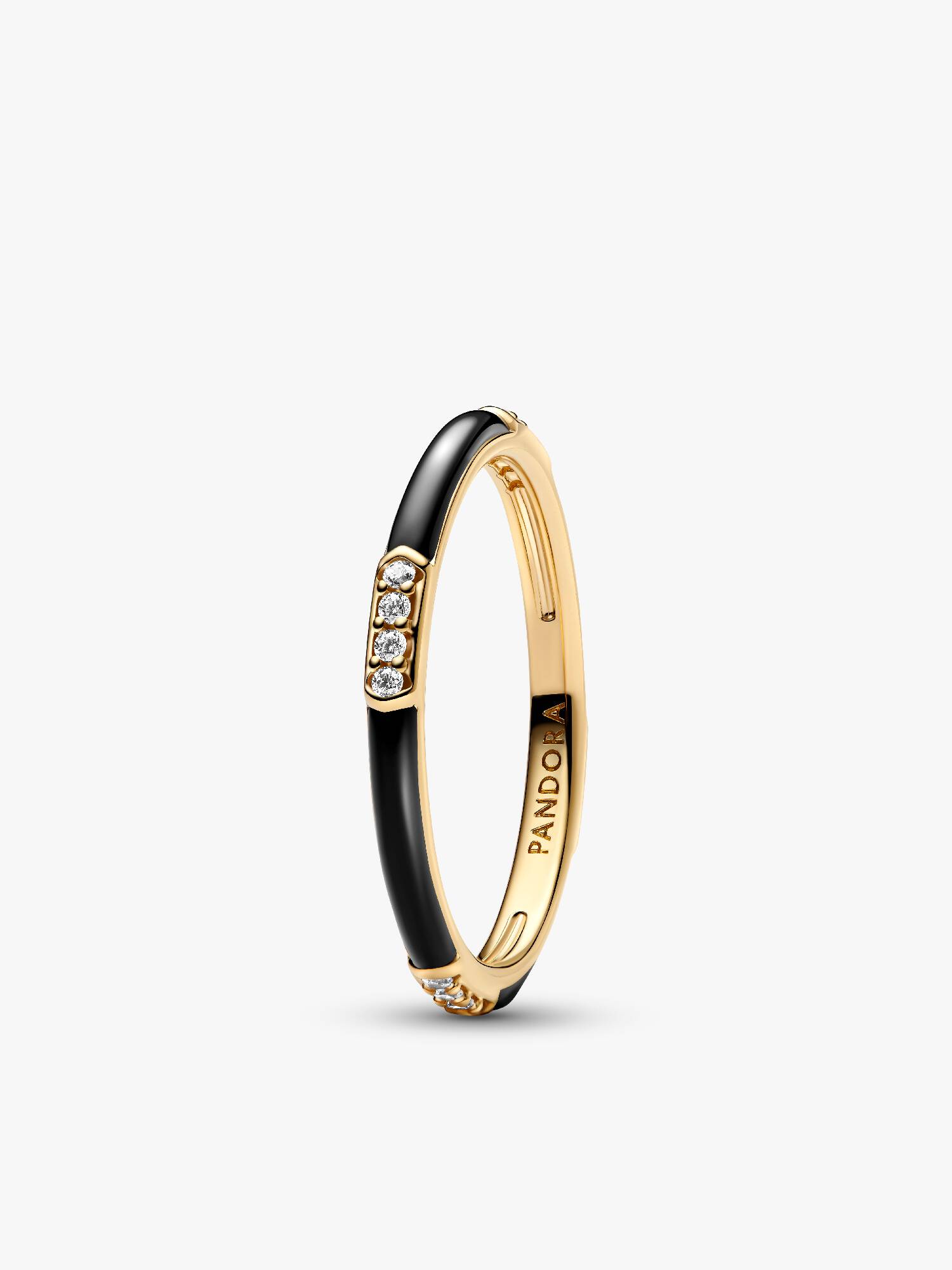 Black Enamel & Stones Ring