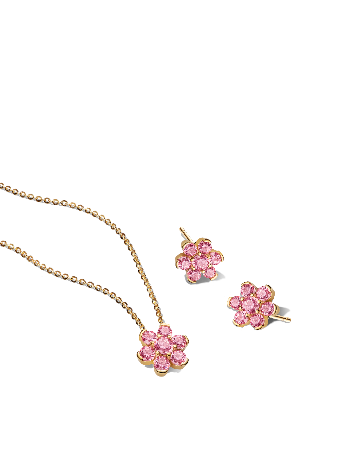 Sparkling Pink Flower Necklace & Earrings Set