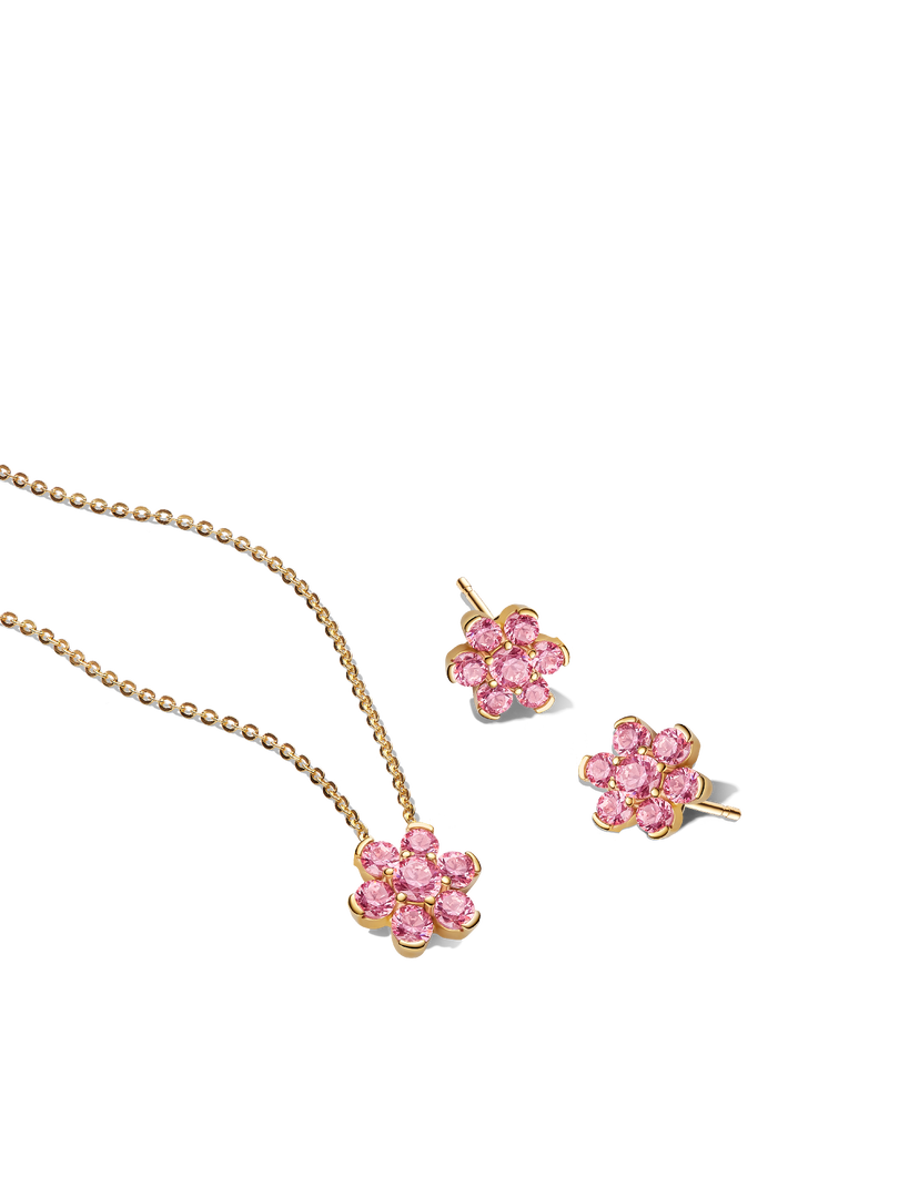 Sparkling Pink Flower Necklace & Earrings Set