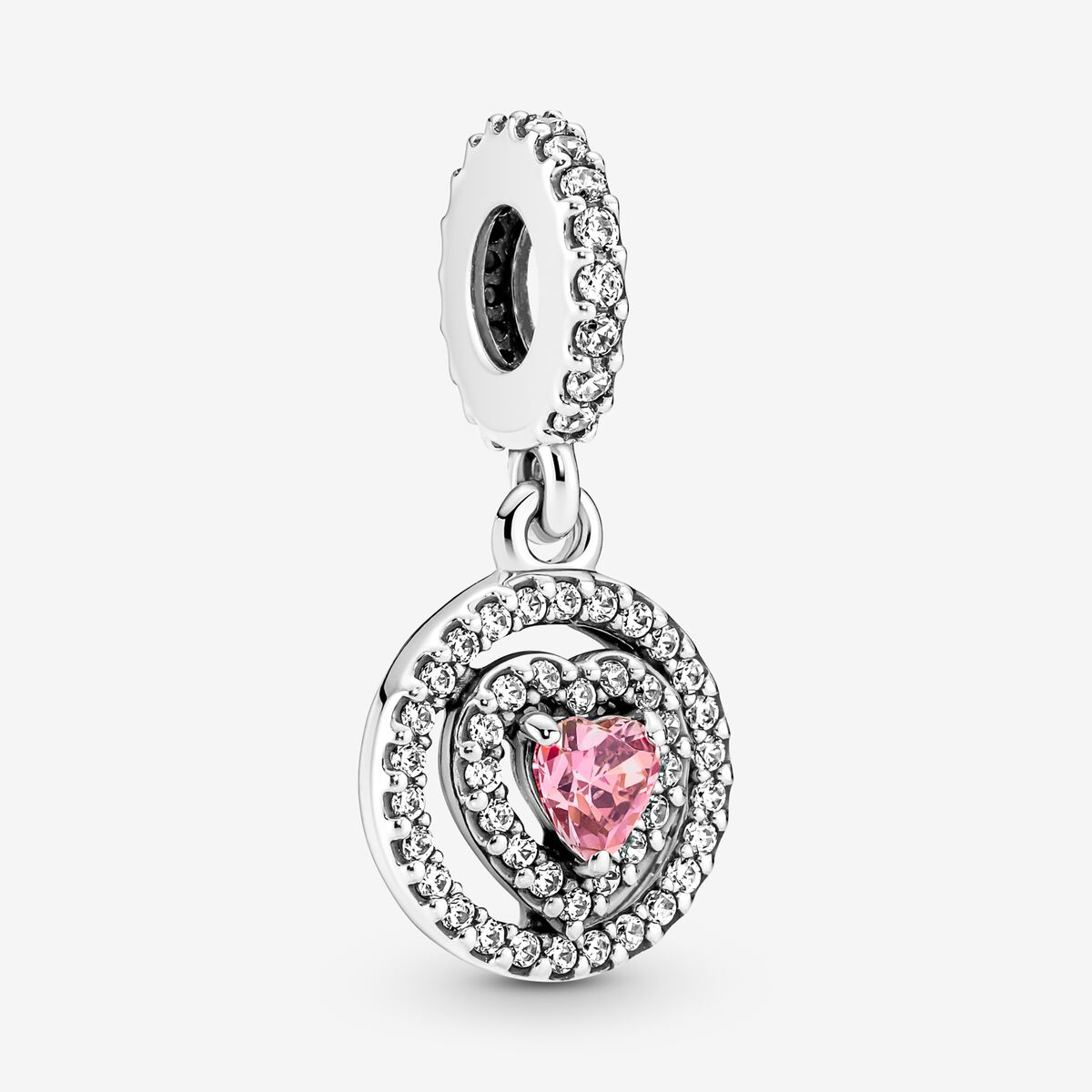 Sparkling Double Halo Heart Dangle Charm | Sterling silver | Pandora US