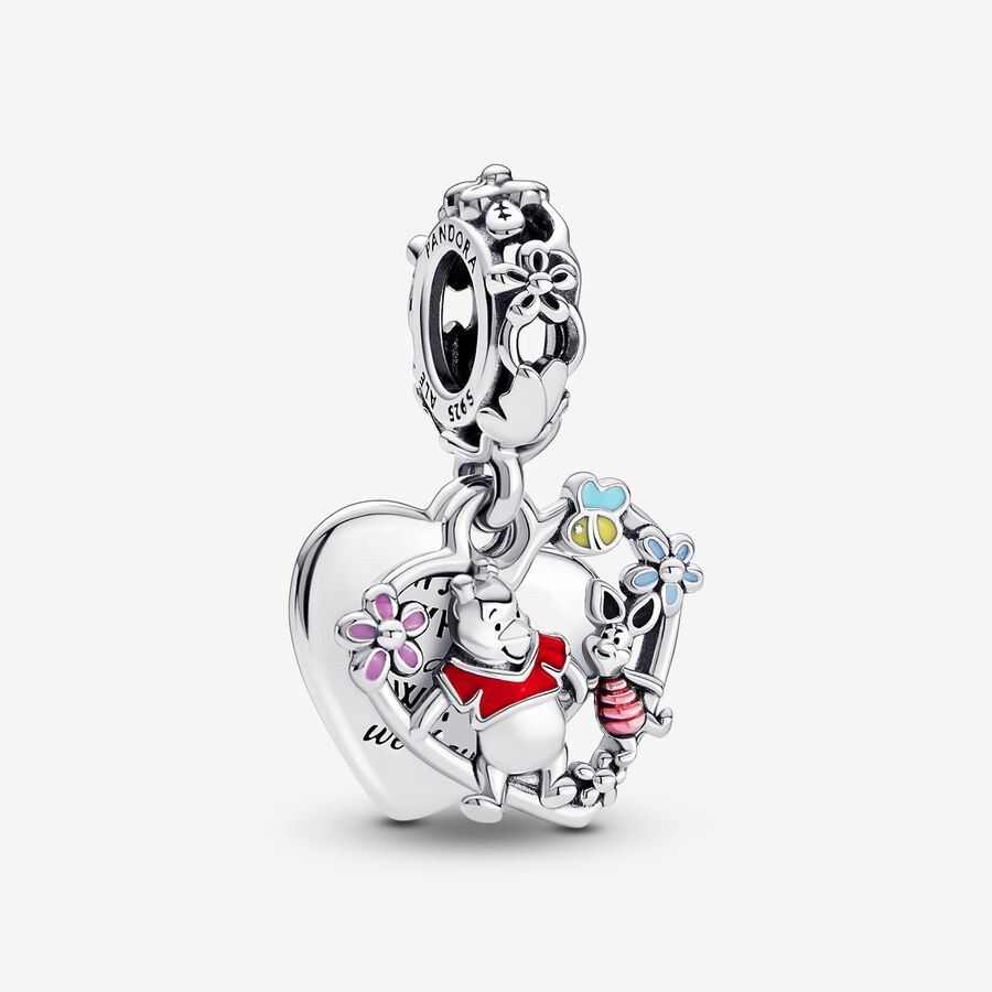 Disney Winnie the Pooh & Piglet Double Dangle Charm, Sterling silver