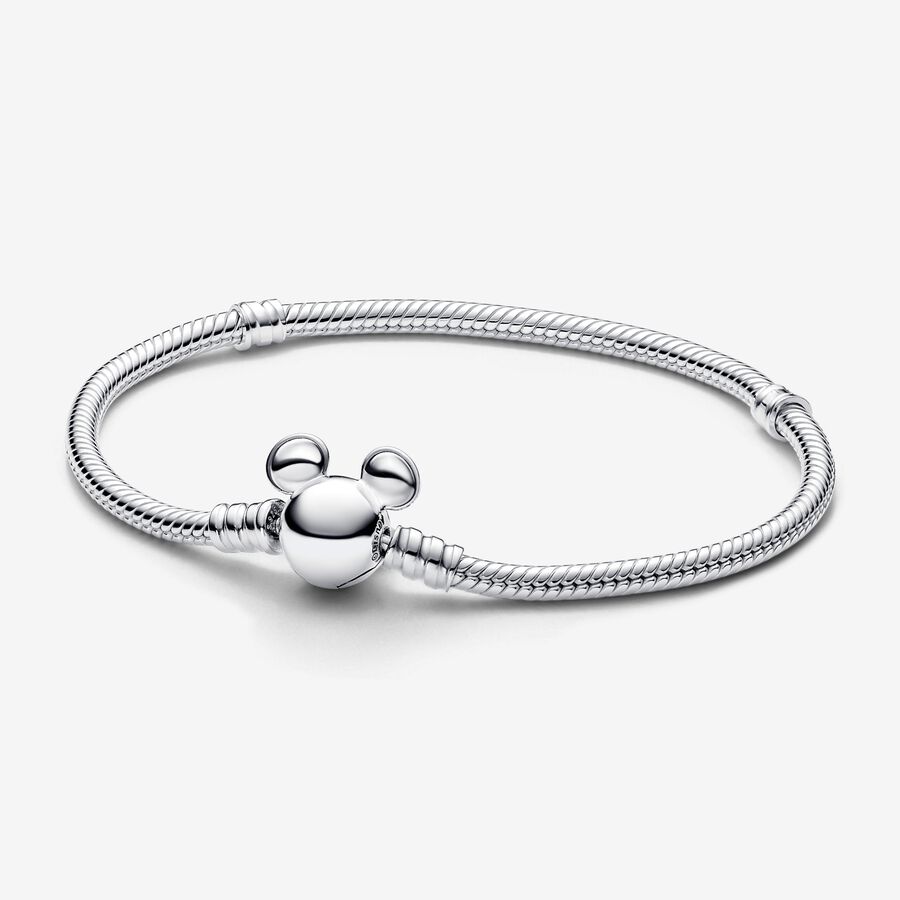 Disney Mickey Mouse Clasp Moments Snake Chain Bracelet, Sterling silver