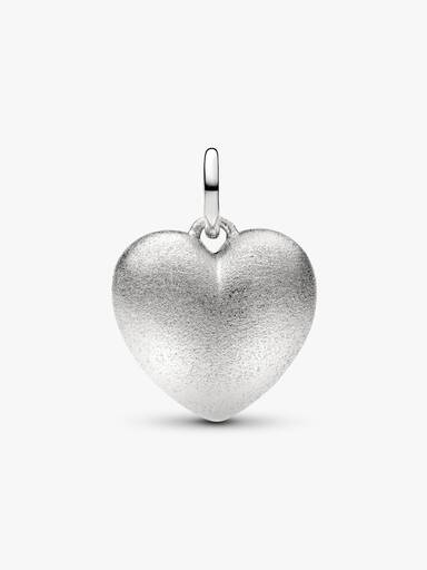 Matte Puffy Heart Dangle Charm, Platinum Plated