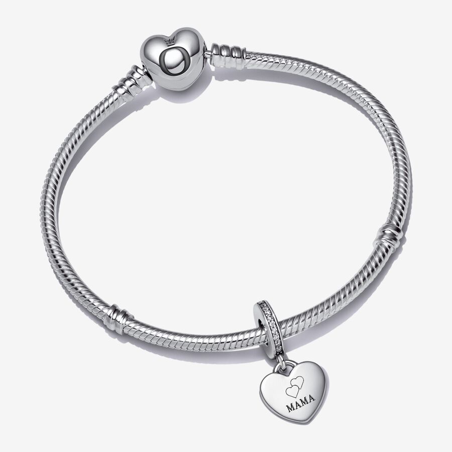 Engravable Heart Tag Dangle Charm Bracelet Set image number 0