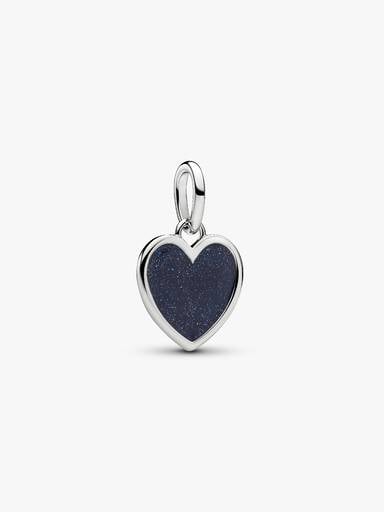 Engravable Blue Heart Dangle Charm, Platinum Plated