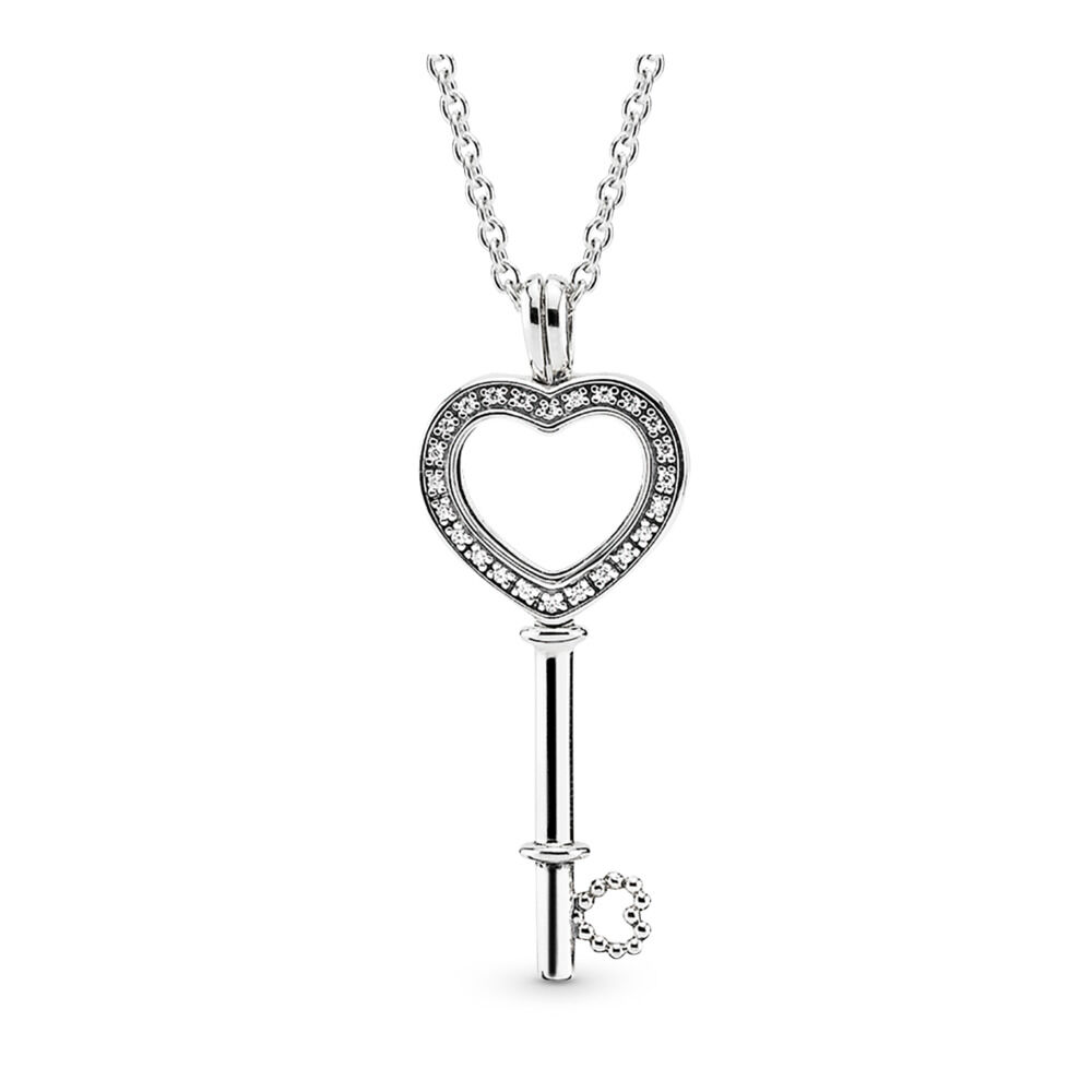 Floating Locket Heart Key Necklace 