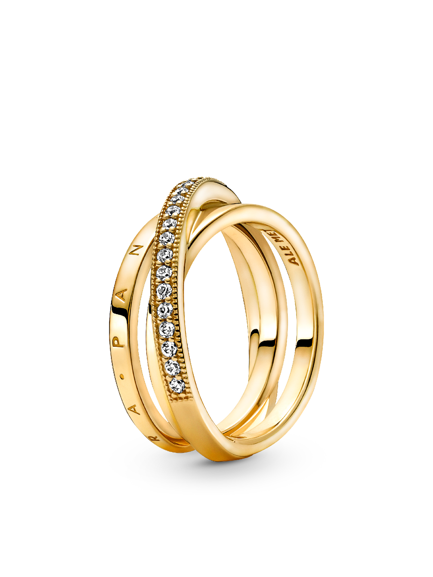 Женское кольцо Pandora Crossover Pavé Triple Band, Gold plated, цвет: Позолоченный — фото 1