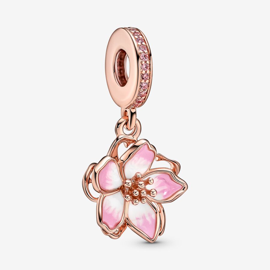 Cherry Blossom Dangle Charm, Rose gold plated