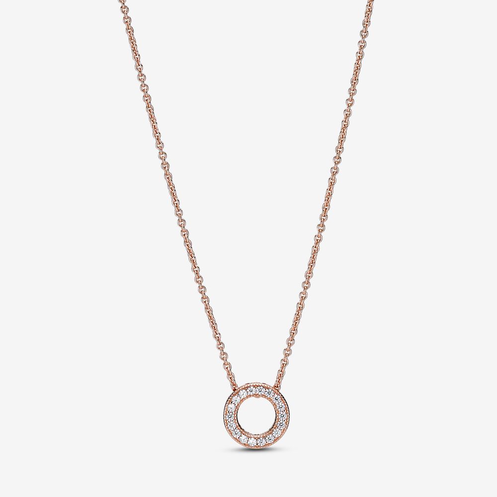 Pandora Logo Pavé Circle Collier Necklace | Rose gold plated ...