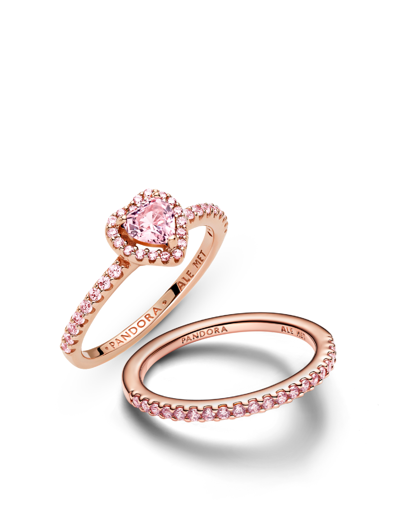 Pink Sparkling Elevated Heart Ring Set | Pandora US