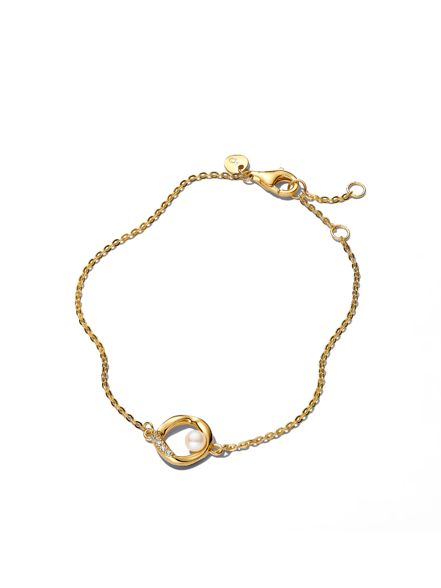 Женский браслет Pandora Organically Shaped Pavé Circle & Treated Freshwater Cultured Pearl, цвет: Позолоченный — фото 1