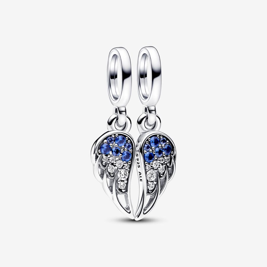 Pandora Sterling Silver & Cubic Zirconia Heart & Angel Wings Drop Charm - Silver