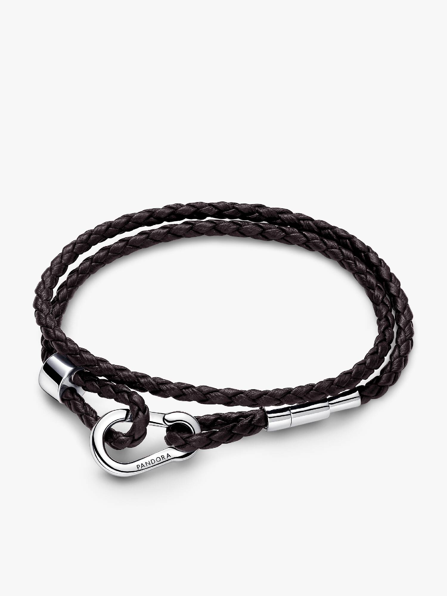 Pandora Moments Brown Braided Double Leather Bracelet