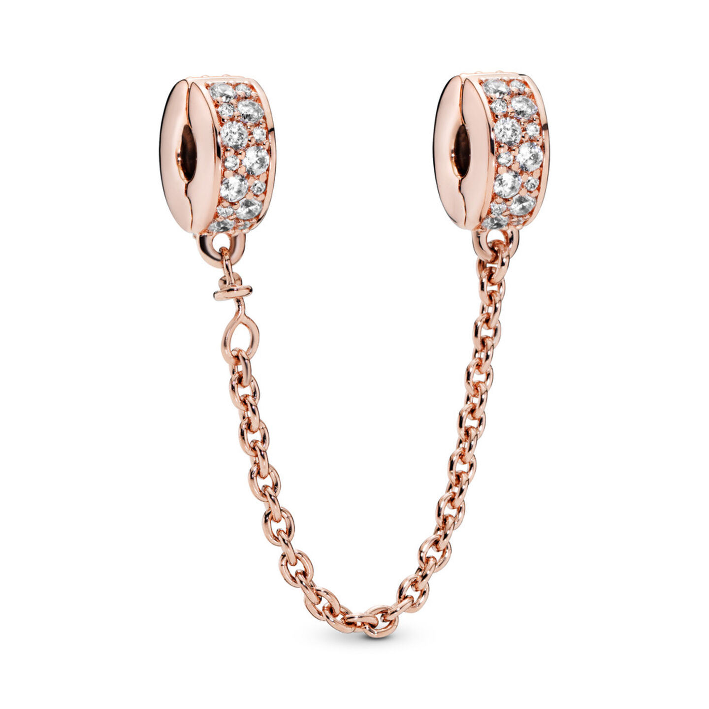 Женский шарм Pandora Clear Pavé Safety Chain Clip Charm, цвет: Покрытие розовым золотом — фото 2