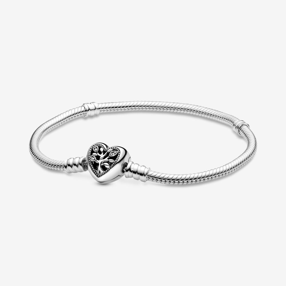 Pandora Moments Family Tree Heart Clasp Snake Chain Bracelet ...