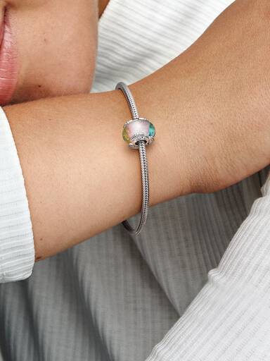 FINAL SALE - Multicolour Murano Glass & Curved Feather Charm