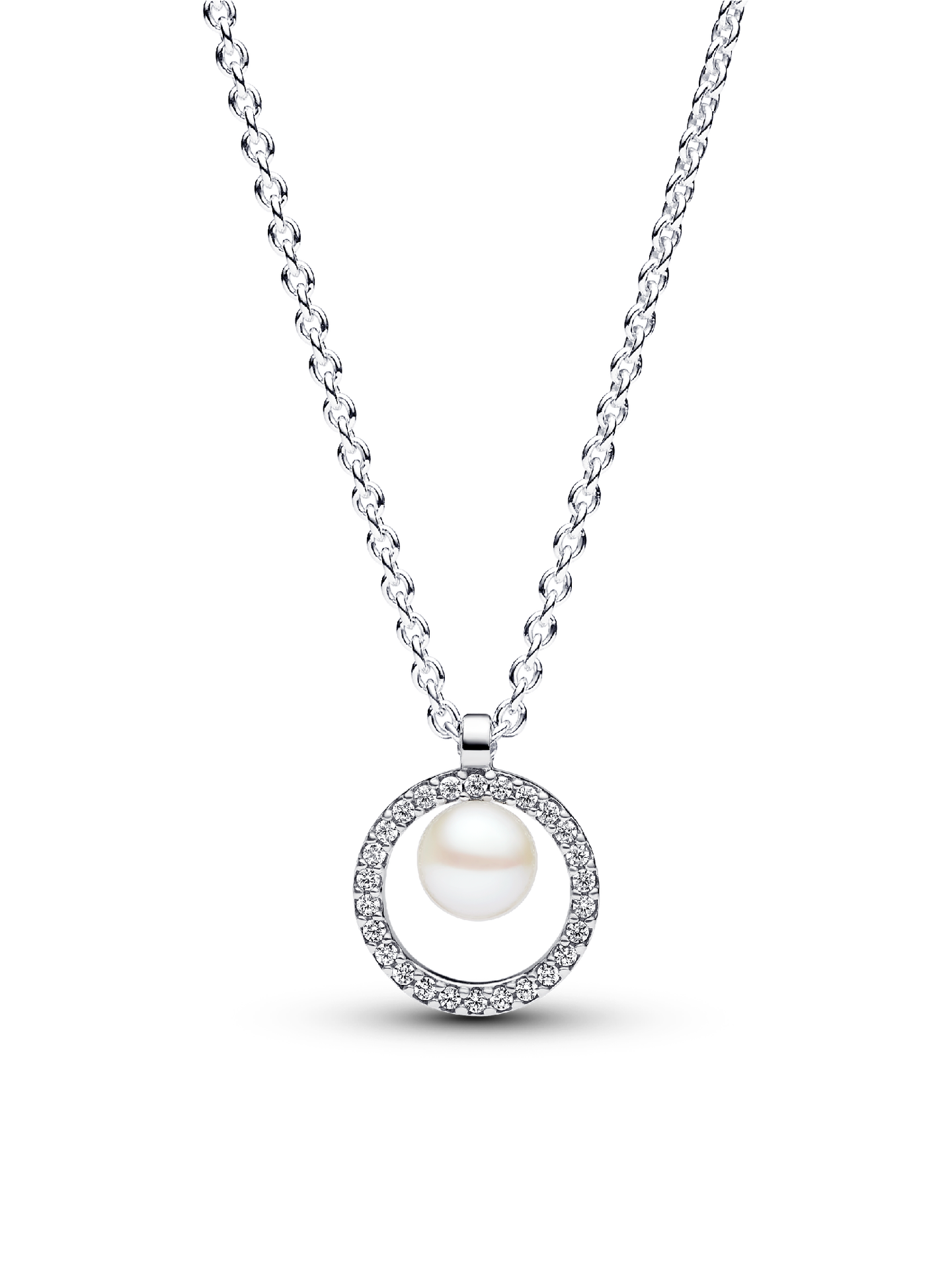 Женское колье Pandora Treated Freshwater Cultured Pearl & Pavé Collier, цвет: Серебро — фото 1