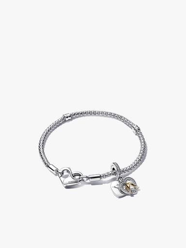 Two-tone Happy Anniversary Charm & Bracelet Set