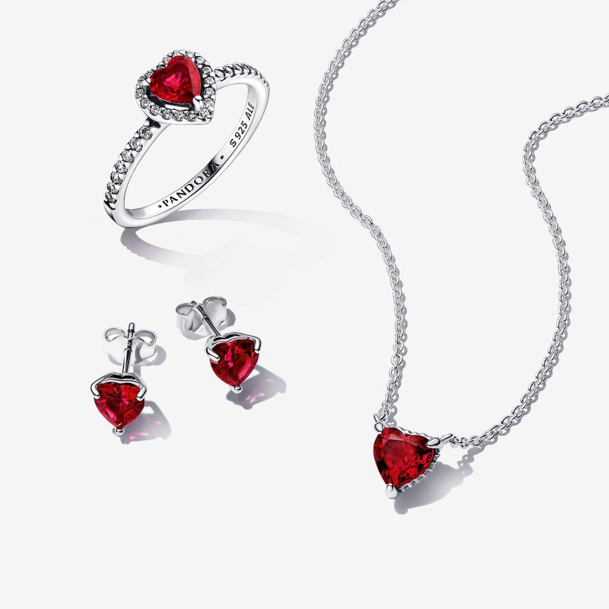 Timant Heart Set Sparkling Red Heart Ring Set