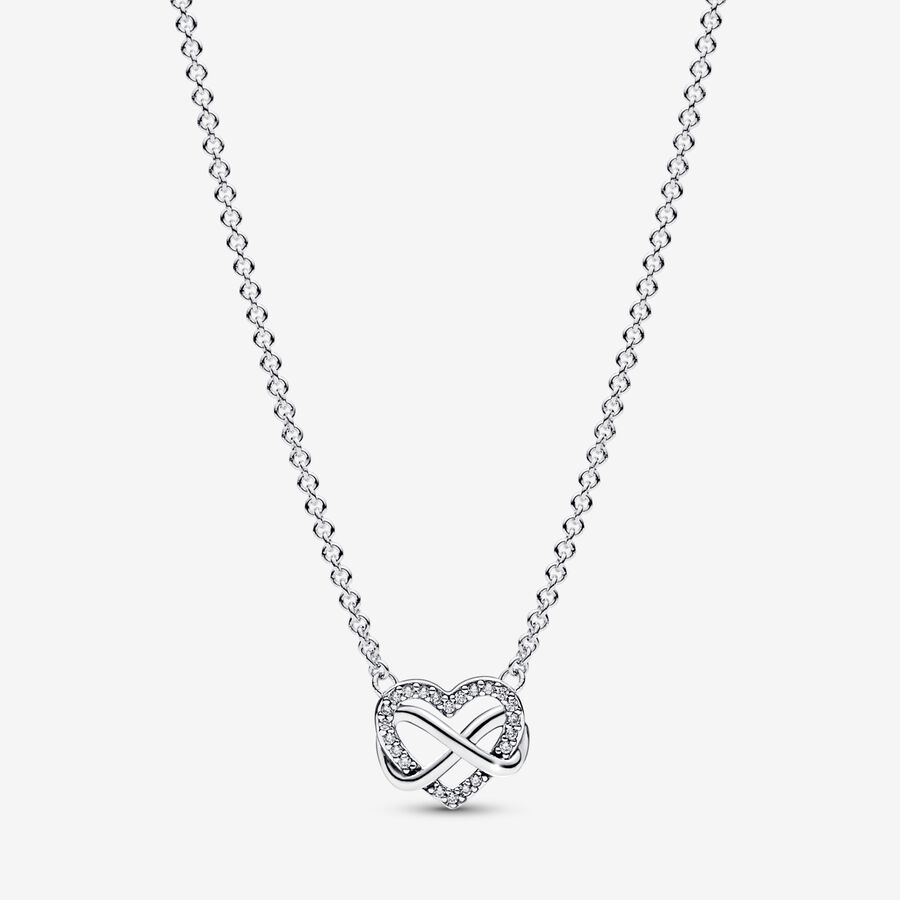 Sparkling Infinity Heart Collier Necklace, Sterling silver
