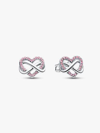 Sparkling Pink Infinity Heart Stud Earrings