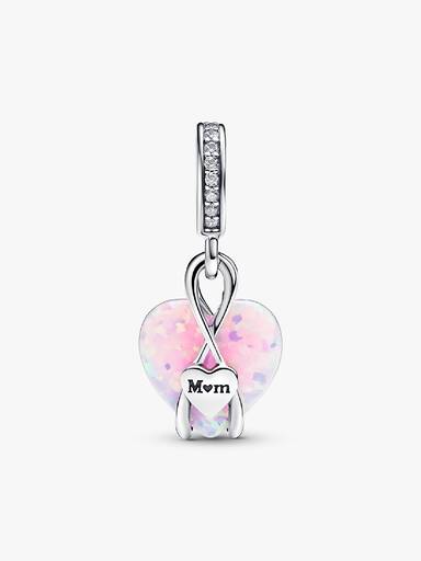 Mom Opalescent Heart Dangle Charm