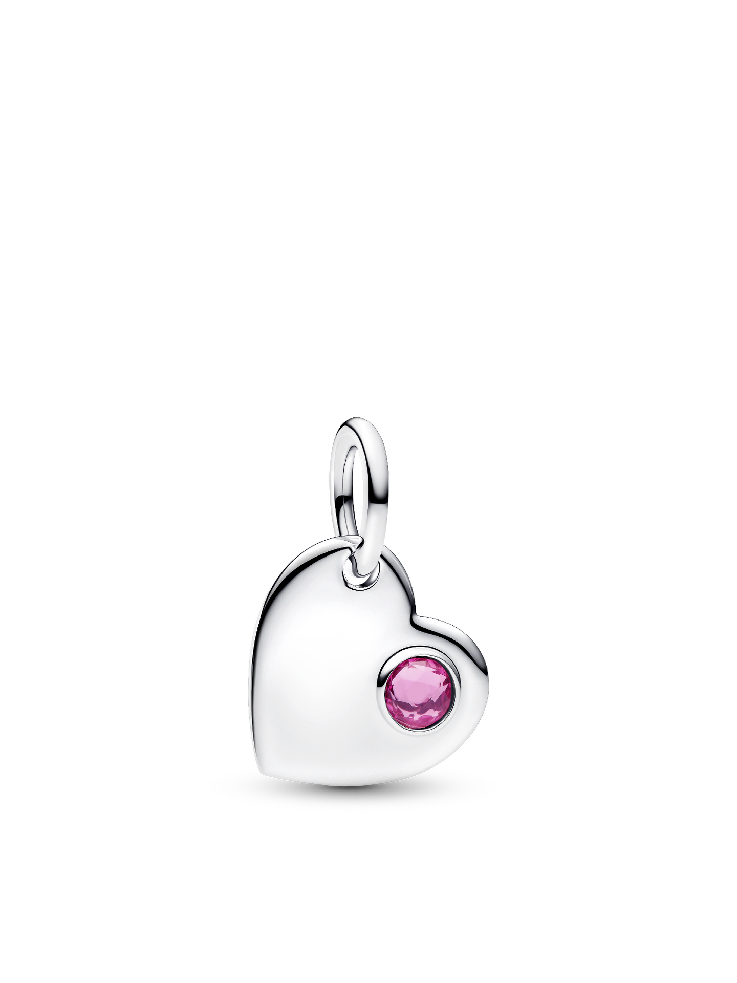 Женский шарм Pandora October Engravable Heart Pink Stone Dangle Charm, цвет: Серебро — фото 1