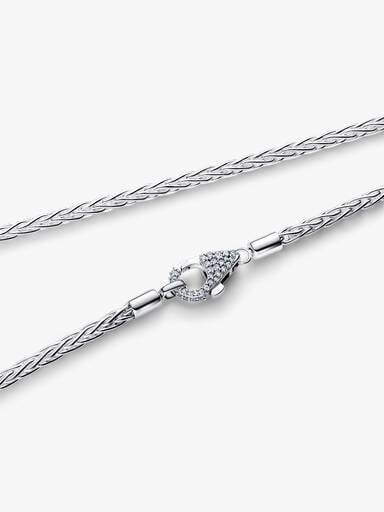 Pavé Clasp Foxtail Chain Charm Necklace