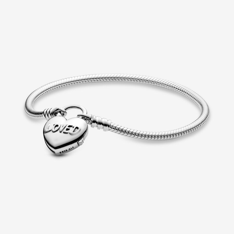 FINAL SALE - Pandora Moments Heart Padlock Clasp Snake Chain Bracelet image number 0
