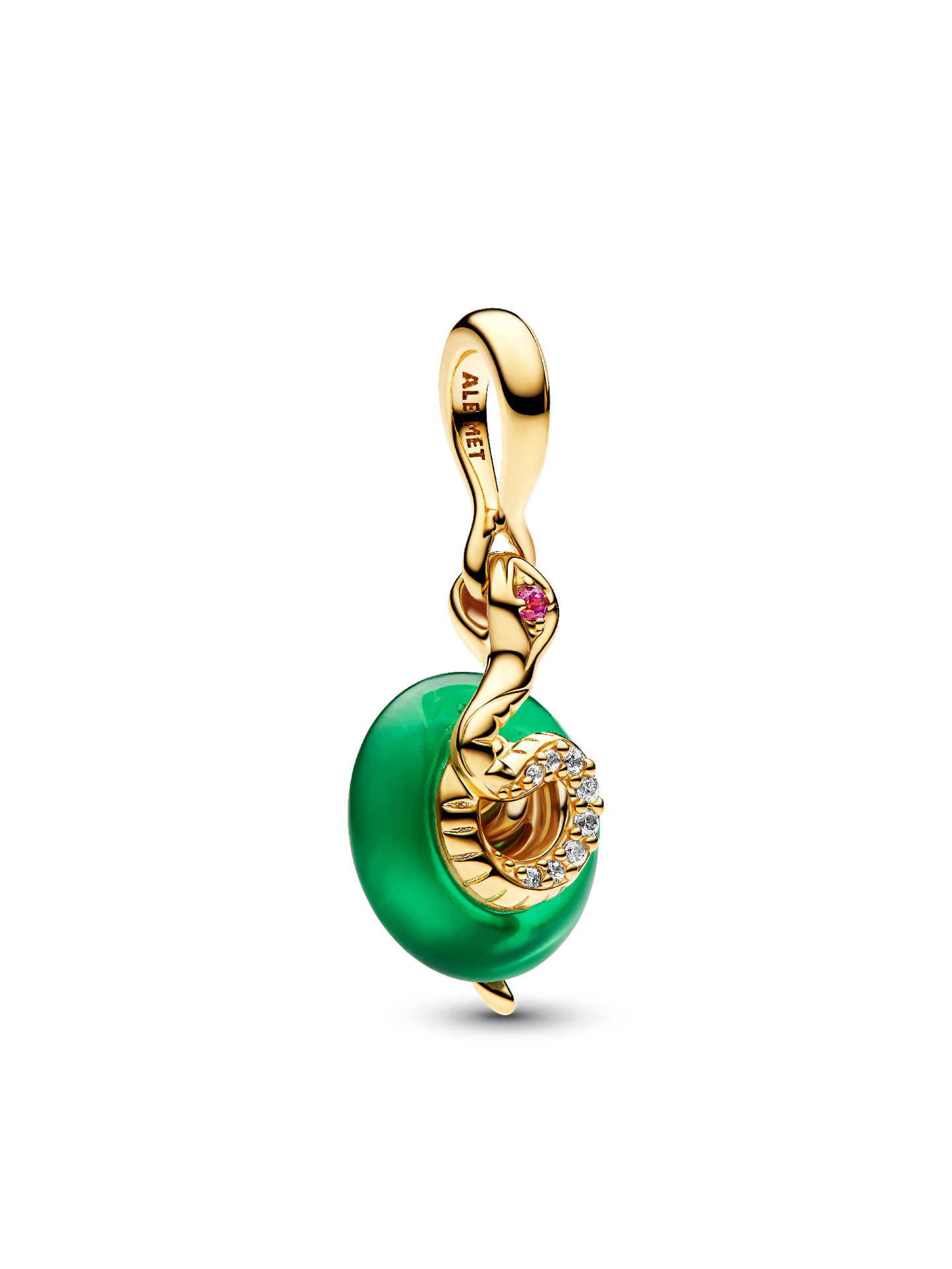 Женский шарм Pandora Snake Green Murano Glass Dangle Charm, цвет: Позолоченный — фото 1