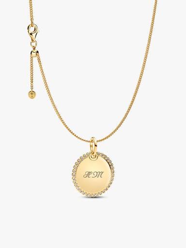 Engravable Sparkling Round Tag Pendant Necklace