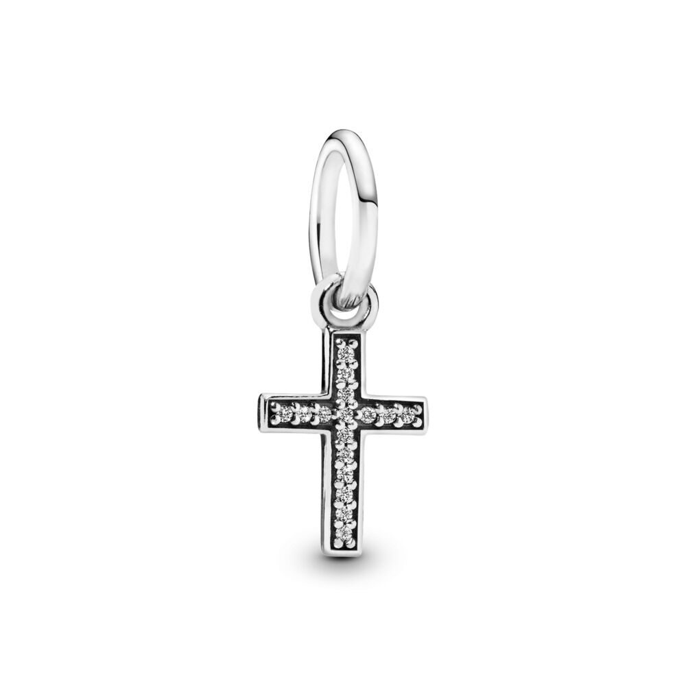 Symbol Of Faith Cross Dangle Charm with Clear CZ | Sterling silver 