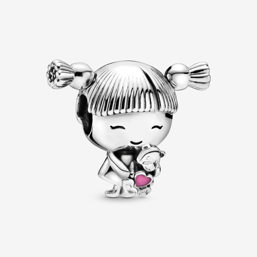 Girl with Pigtails Charm, Silver Charms, Pandora US, Sterling silver