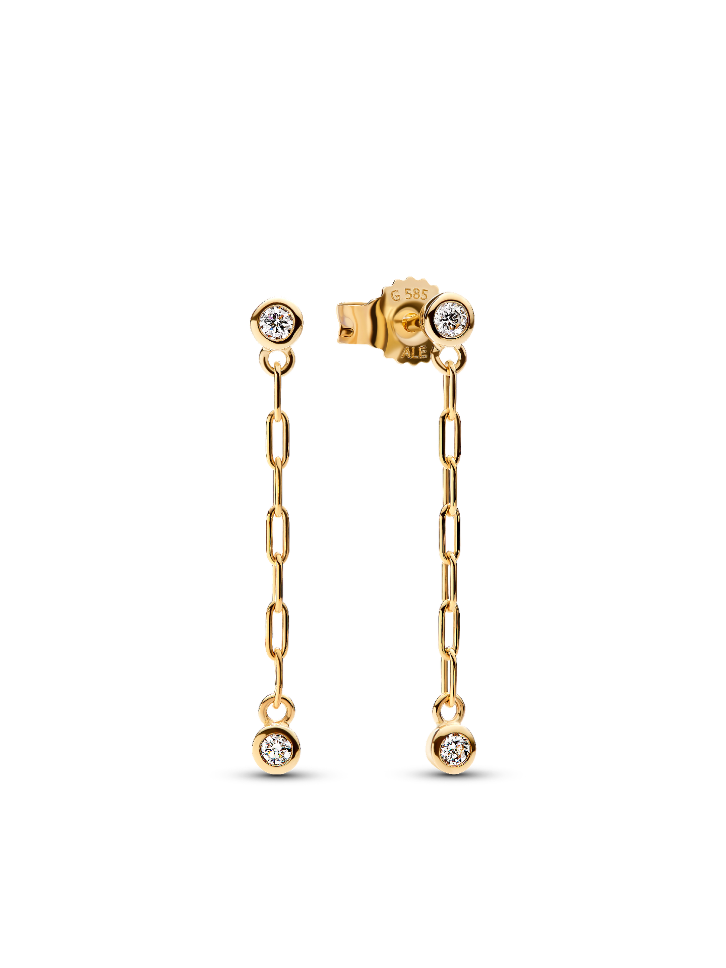 Женские серьги Pandora Era Bezel Lab-Grown Diamond Paperclip Chain Drop, цвет: Золотой — фото 1