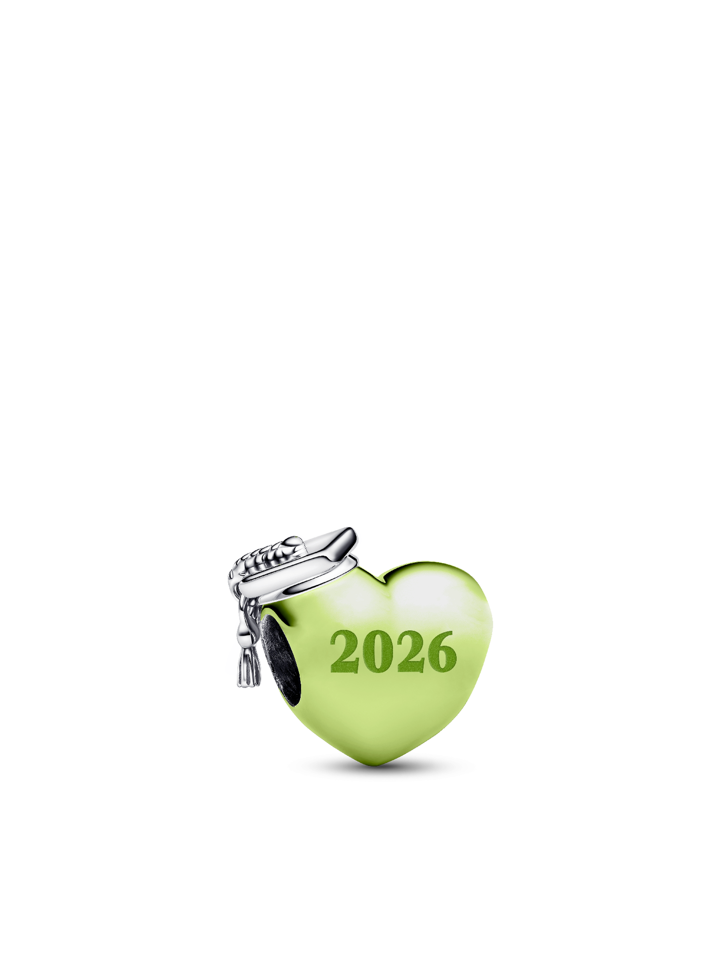 Женский шарм Pandora Graduation 2026 Green Heart Charm, цвет: Серебро — фото 1