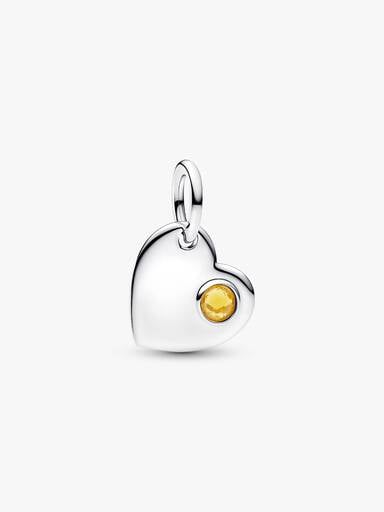 November Engravable Honey Stone Heart Dangle Charm