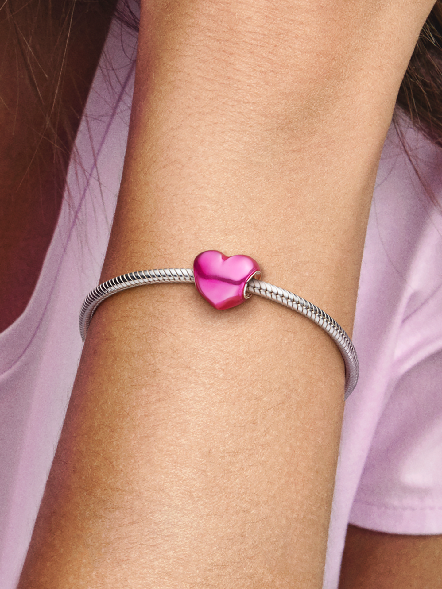 Женский шарм Pandora Metallic Pink Heart Charm, цвет: Серебро — фото 3