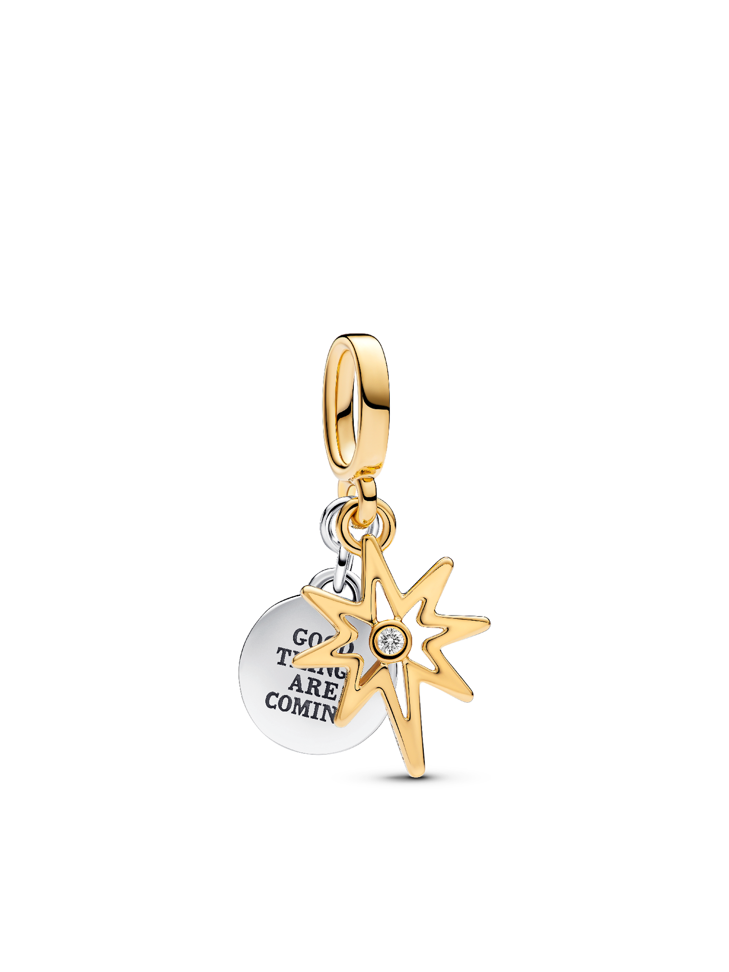 Женский шарм Pandora Engravable North Star Lab-grown Diamond Dangle Charm, цвет: Двухцветный — фото 1