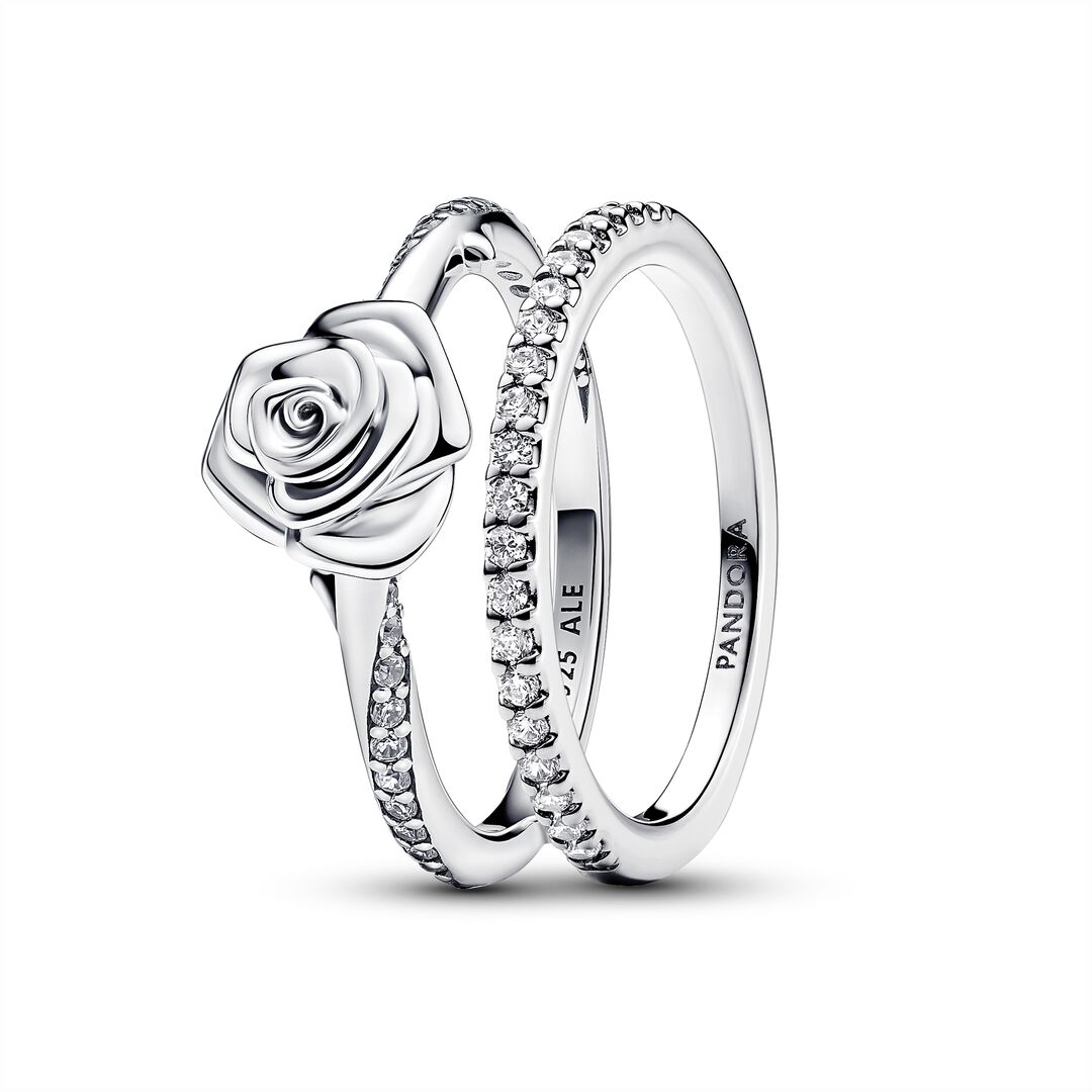 Sparkling Rose Bloom Ring Set