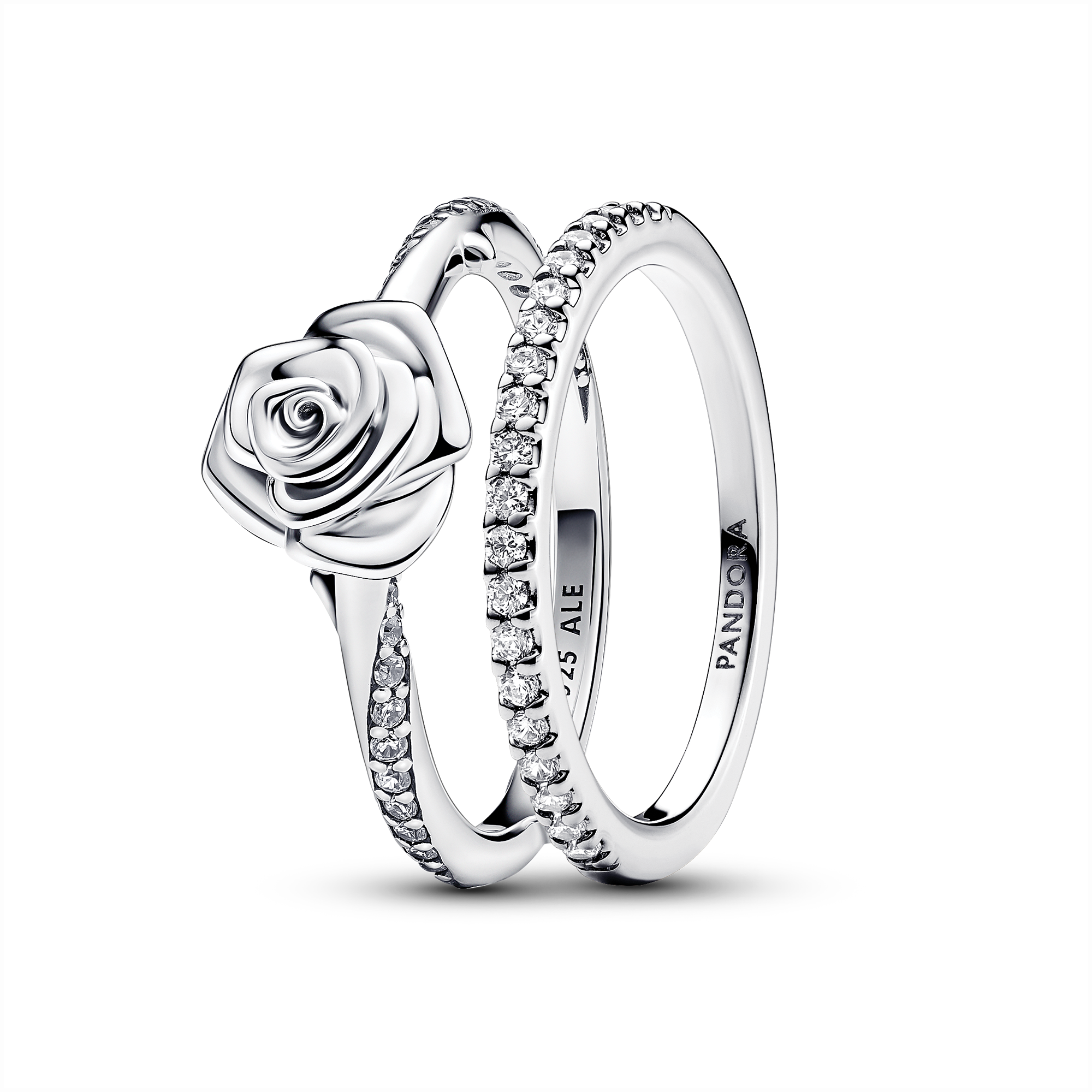 Sparkling Rose in Bloom Ring Set